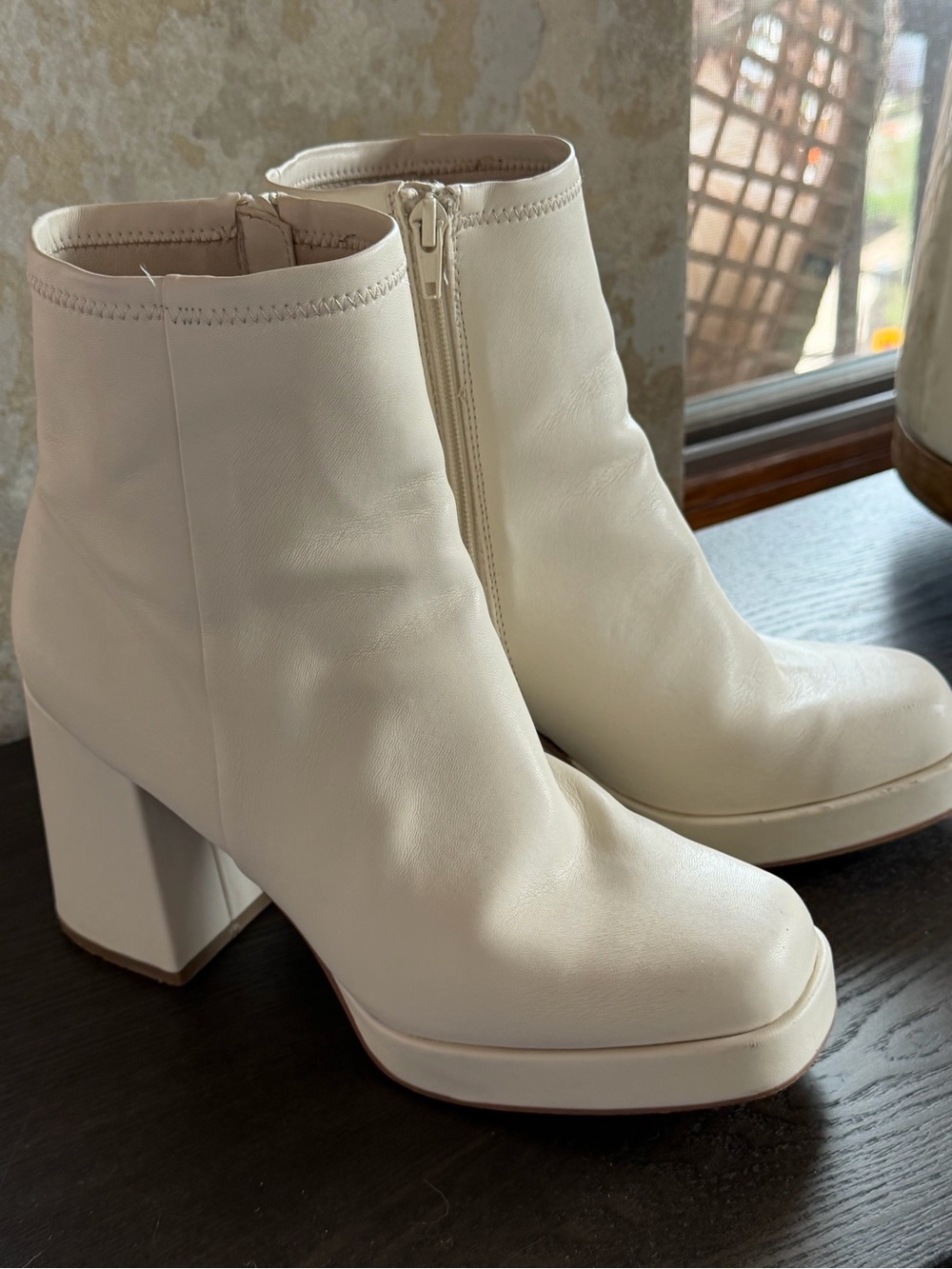 Steve Madden White Platform Block Heel Ankle Boots